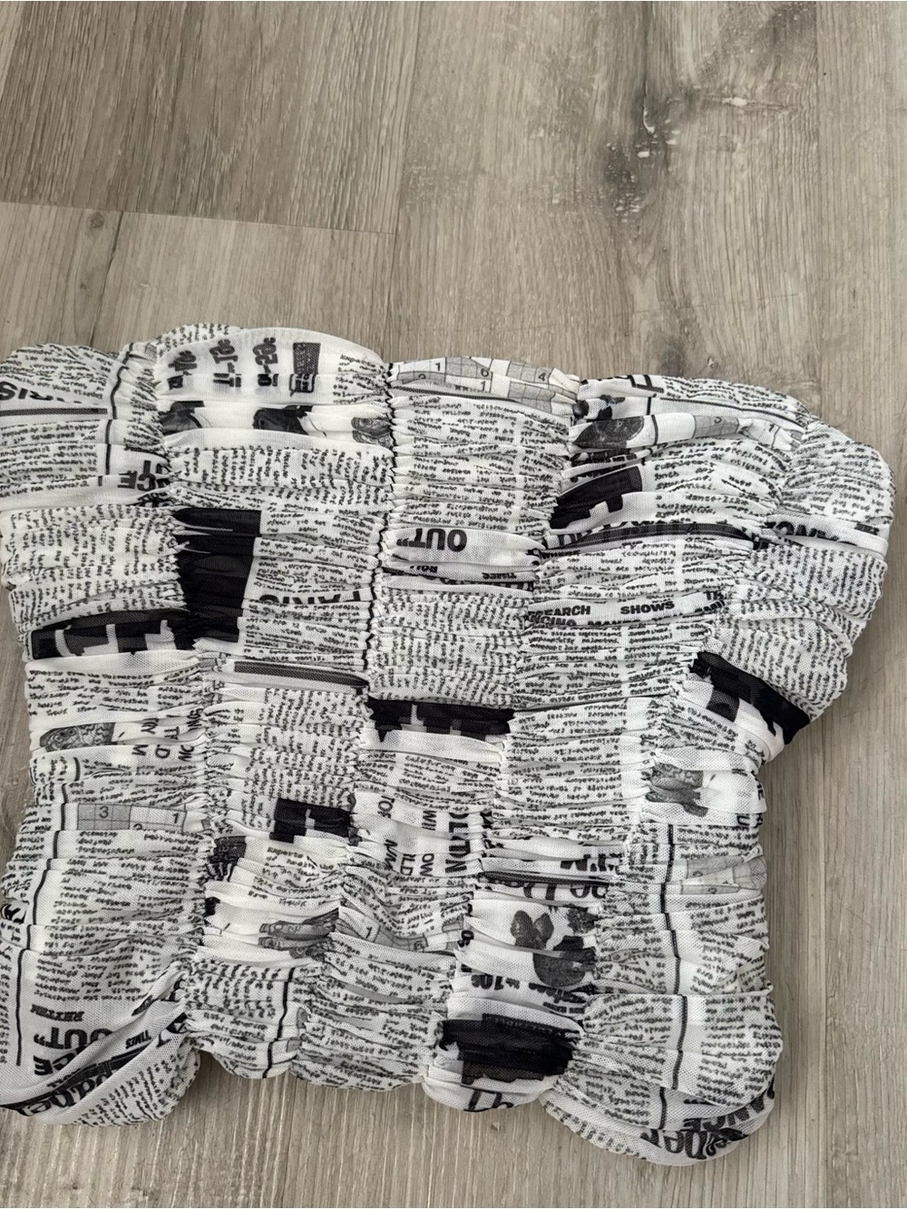 Zara Black and White Newspaper-Print Smocked Tube Top